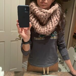 Tan chunky knit turtleneck scarf